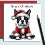 Boston Terrier Dog Christmas Card. Dressed As Father Christmas, thumbnail 1 of 2