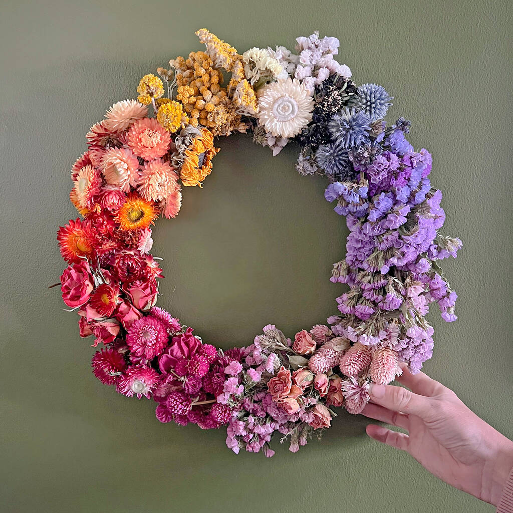 Natural Rainbow Dried Flower Wreath, 1 of 4