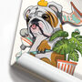 British Bulldog Cleaning Teeth, Funny Dog Bathroom Art, thumbnail 2 of 7