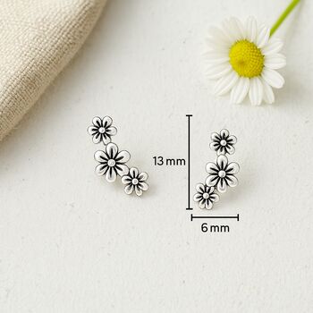 Sterling Silver Triple Flower Stud Earrings, 4 of 9