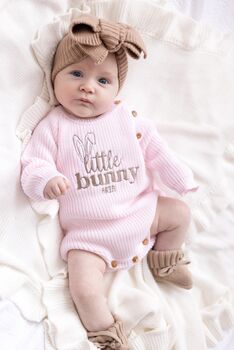 Little Bunny First Easter Personalised New Baby Romper Three Colours Available, 2 of 12
