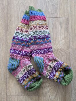 Fair Isle Folk Sofa Socks 100% Wool, 6 of 8