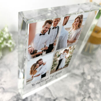 Personalised Freestanding Four Photo Grid Giant Crystal Block 19.5cm X 14cm Portrait, 2 of 7