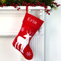 Personalised Red Christmas Stocking With Plush Reindeer, thumbnail 1 of 5