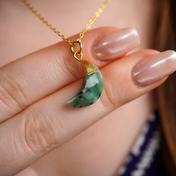 Emerald May Birthstone Moon Necklace, 4 of 11