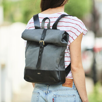 Canvas And Leather Rolltop Backpack, 2 of 7