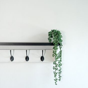 White Coat Rack With Black Shelf 10cm Deep, Shelf With Hooks, Black Hooks, Silver Hooks, Bronze, Copper, Chrome Hooks, Brass Hooks, 6 of 10