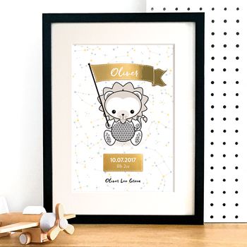 Personalised Lion New Baby Print With Gold Foil, 5 of 5