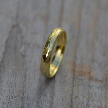 Hammered Effect Wedding Band In 18ct Yellow Gold, 3 of 4