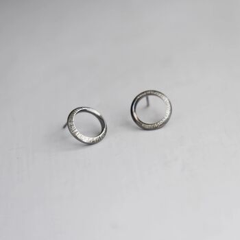 Crescent Moon Circle Sterling Silver Stud Earrings, 4 of 6