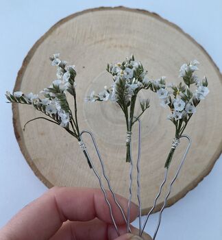 White Dried Flower Hair Pins, 6 of 7