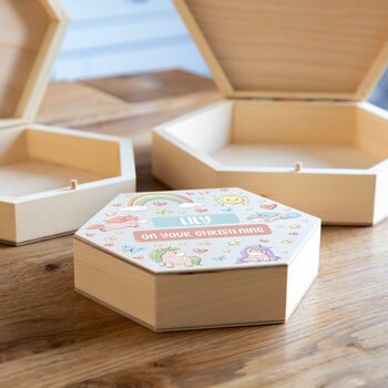 Personalised Unicorn Hexagon Keepsake Box Gift For Children, 6 of 6