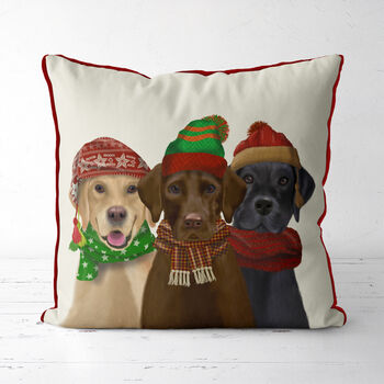 Winter Labradors, Christmas Cushion, 2 of 4