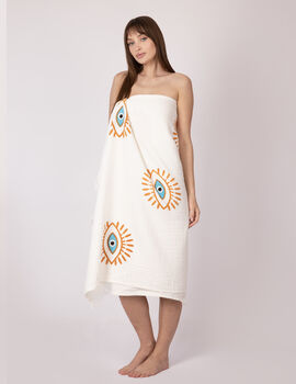 White With Orange And Blue Eye Organic Cotton Peshtemal Towel, 5 of 6