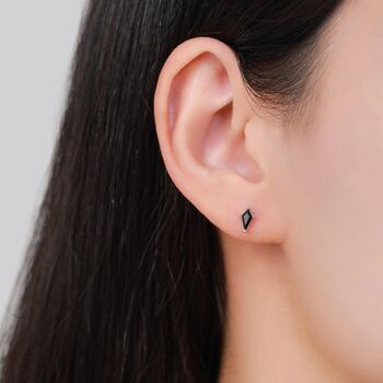 Black Cz Rhombus Flat Back Earrings In Sterling Silver, 2 of 10