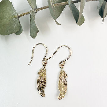 9ct Gold Feather Earrings, 2 of 9