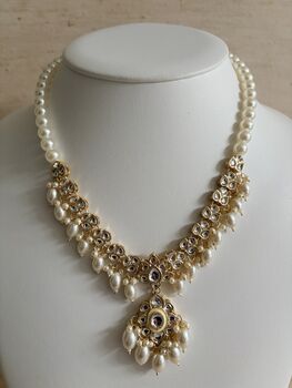 White Gold Kundan Meenakari Pearl Set, 6 of 12