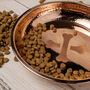 Copper Pet Bowl With Paw And Bone Design, Handmade Copper Cat And Dog Feeding Bowl, thumbnail 5 of 6