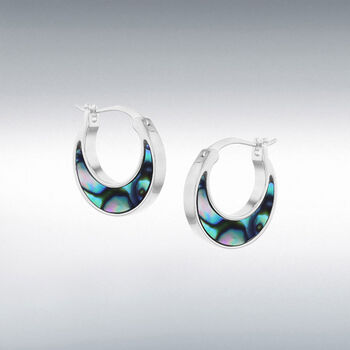 Sterling Silver Paua Shell Creole Earrings, 3 of 7