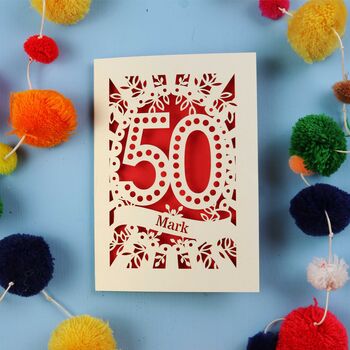 Personalised 50th Birthday Card Papercut Spotty Design, 5 of 8