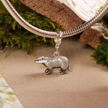 Enamelled Sterling Silver Badger Charm, 3 of 10