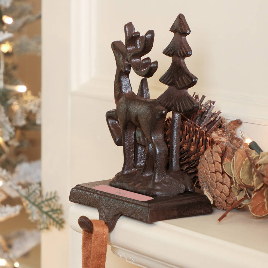 personalised 3d cast iron reindeer stocking holder by dibor