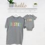 Mother And Child Pastels Besties Grey T Shirt Set, thumbnail 1 of 3