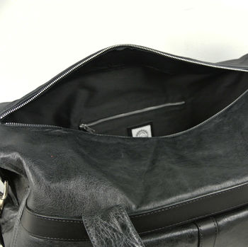Handcrafted Black Leather Travel Bag, 7 of 8