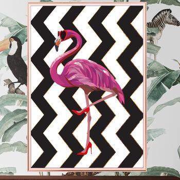 Custom Art Deco Flamingo Black White Gold Print, 2 of 8