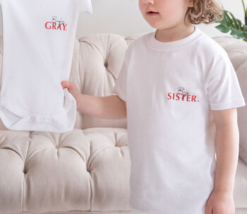 Baby Announcement Bodysuit And Matching Sibling T Shirt, 3 of 3