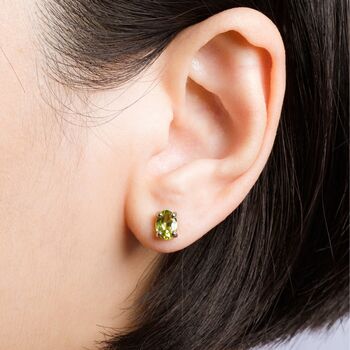 Peridot Oval Stud Earrings In Sterling Silver And Gold, 2 of 9