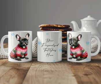 Personalised Brindle French Bulldog In Christmas Jumper Mug, 2 of 2