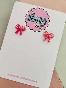Bow Statement Stud Glitter Earrings / Gift For Her / Oversized Sparkly Jewellery Statement Bow Gift, 11 of 12