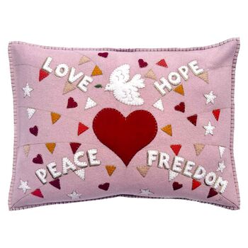 Love And Peace Cushion With Heart And Dove Appliqué, 2 of 5