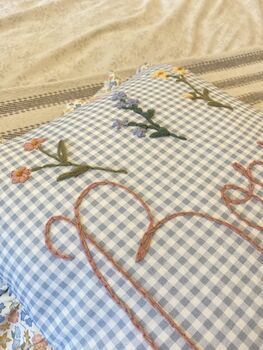 Personalised Embroidered Cushion Ditsy Blue Floral And Gingham, 4 of 5