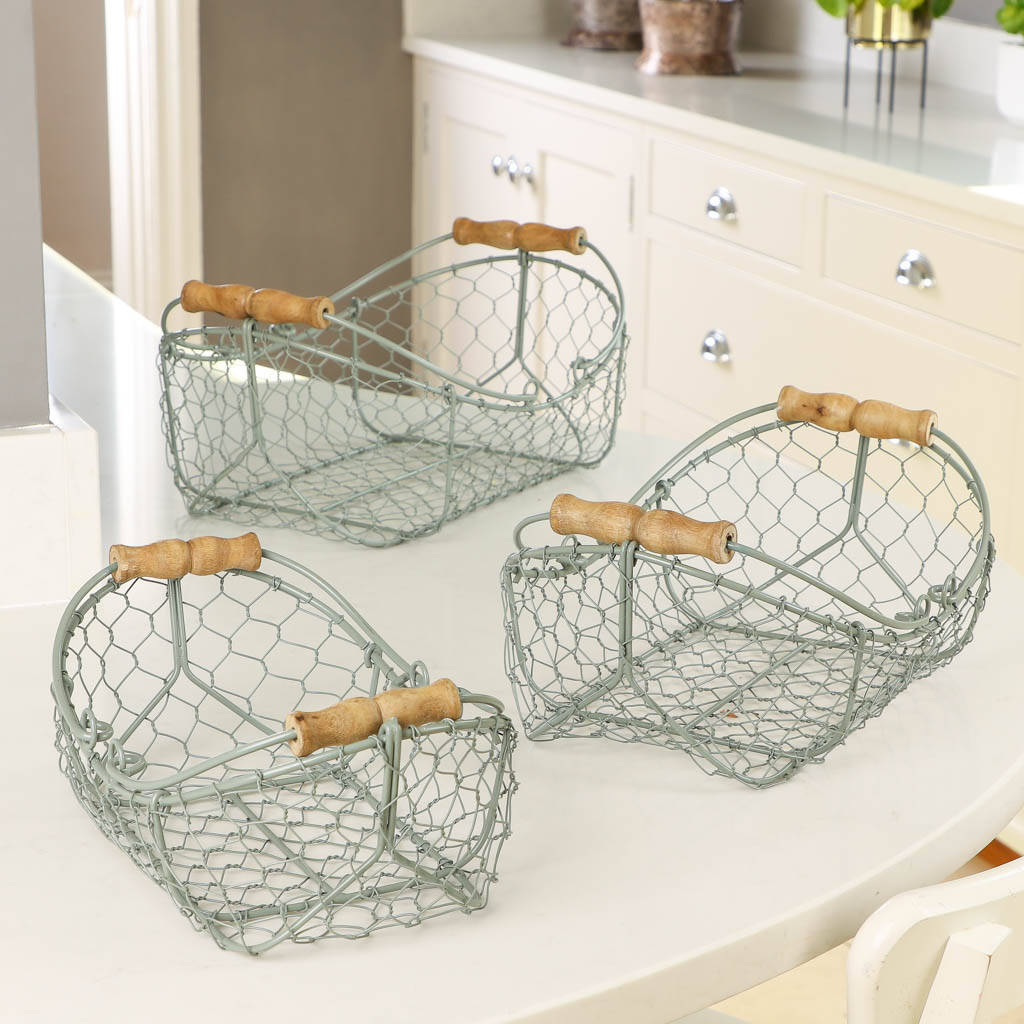 Set Of Three Sage Green Kitchen Egg Baskets