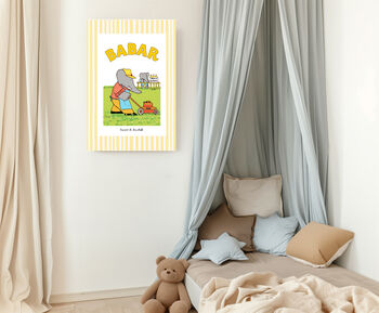 Babar The Elephant Stripy Gardening Nursery Art Print, 2 of 4