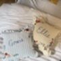 Hand Embroidered Personalised Lilac Nursery Pillow, thumbnail 7 of 7