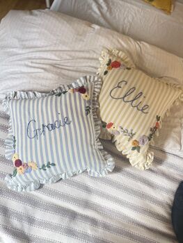 Hand Embroidered Personalised Lilac Nursery Pillow, 7 of 7