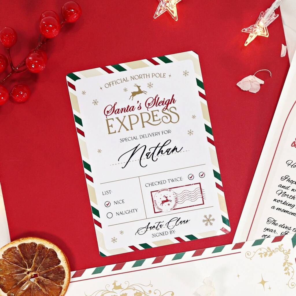 Personalised Santa Claus Shipping Postage Label North Pole Delivery Mail For Christmas Present Gift, 1 of 5