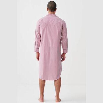 Men's 'St James Red' Pinstripe Crisp Cotton Nightshirt, 2 of 4