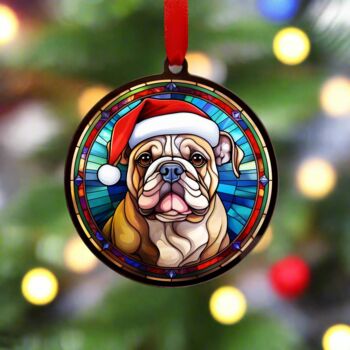 Bulldog In Santa Hat Suncatcher Decoration, 4 of 6
