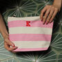 Embroidered Initial Striped Make Up Bag, thumbnail 1 of 2