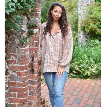 Block Printed Peach Floral Cotton Blouse ' Cora', 2 of 5