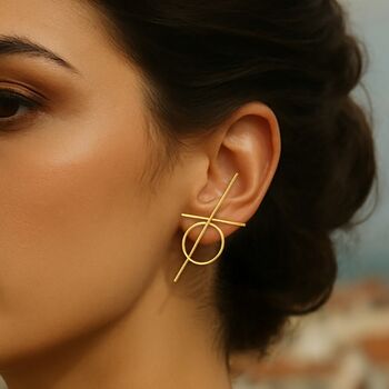 Silver Geometric Cross And Circle Stud Earrings, 4 of 5