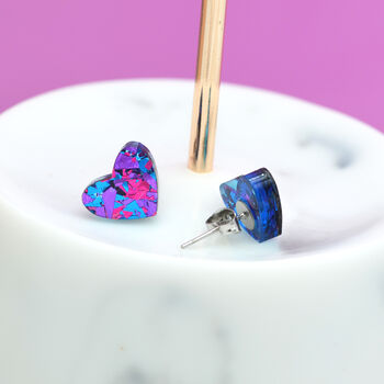 Purple Festival Confetti Love Heart Earrings Studs, 3 of 6