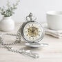 Personalised Roman Skeleton Pocket Watch With Own Handwriting For Dad Or Groom, thumbnail 2 of 4