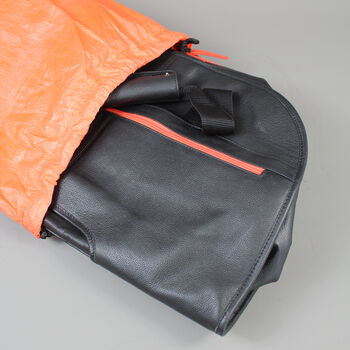 Black Leather Laptop Weekend Bag With Orange Zip, 9 of 9