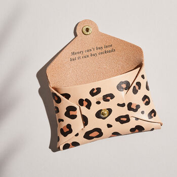 Personalised Leopard Print Leather Coin Purse Natural, 3 of 7