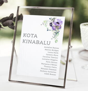 Wedding Seating Plan Cards Deep Purple Floral, 3 of 6